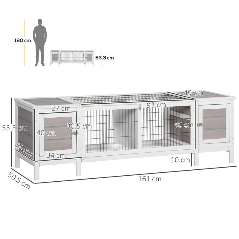 PawHut IE Located Wooden Rabbit Hutch Guinea Pig Cage Separable Bunny Run Small Bunny House w/Slide Out Tray - Grey