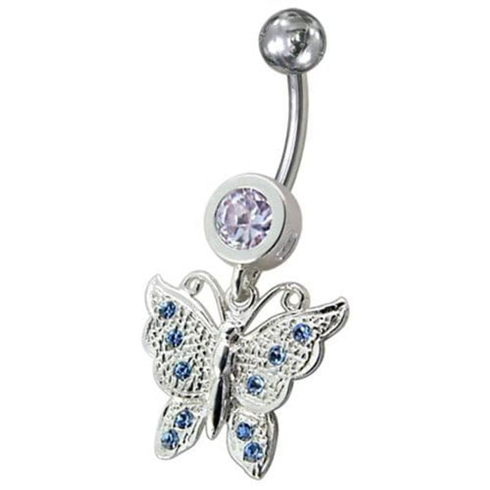 Fancy Jeweled Butterfly Dangling Navel Body Ring