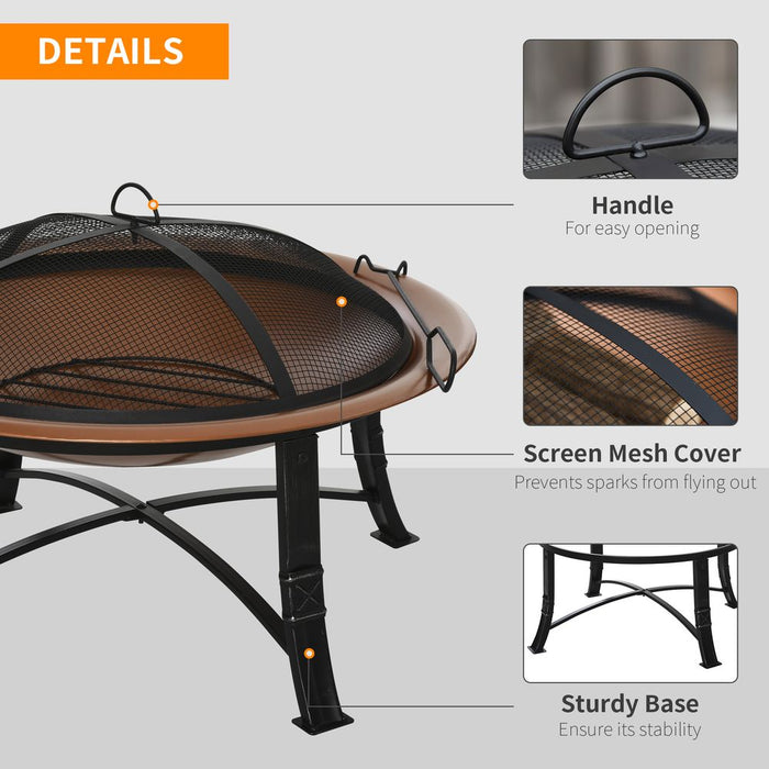 Premium Outdoor Fire Pit Bowl - Steel Construction with Spark Screen Cover - Perfect for Backyards