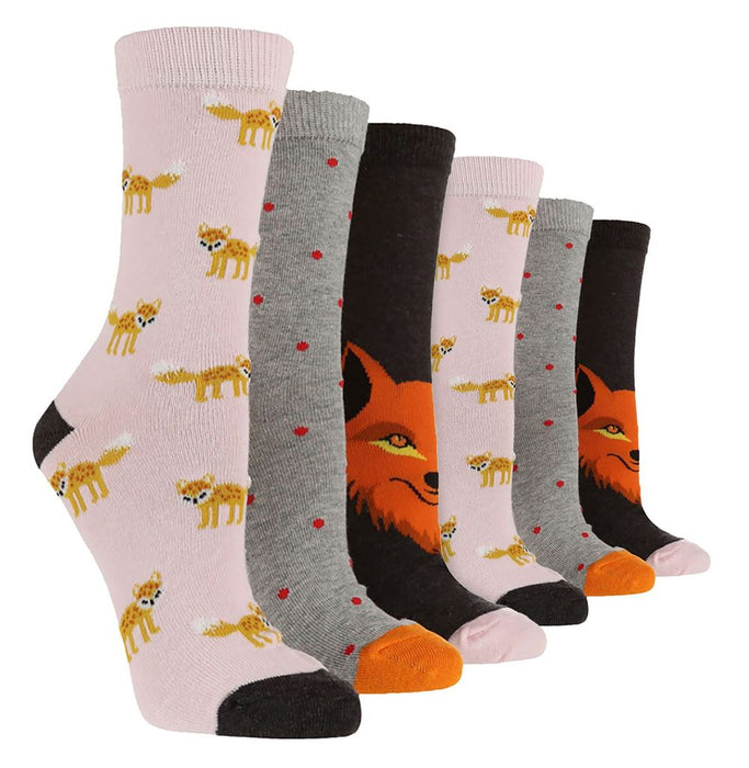 Wildfeet Ladies 6 Pack Cotton Rich Embroidered Socks