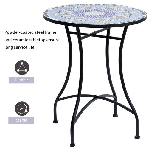 Outsunny Garden Table, Mosaic Round Patio Side Table with 60cm Ceramic Top