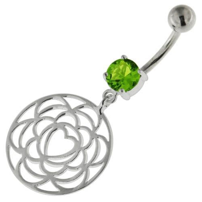 925 Sterling Silver center Heart Cutout Belly Button Ring