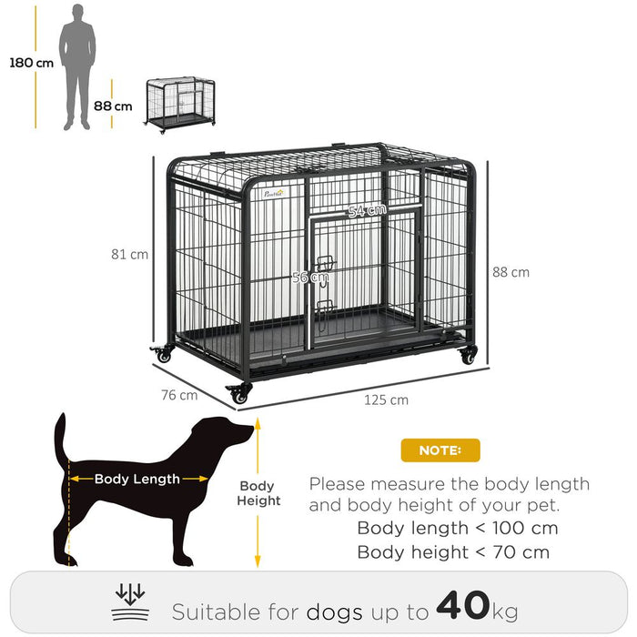 Extra Large 81x125cm Metal Dog Cage Kennel Locking Door & Wheels - High-Quality from Pawhut