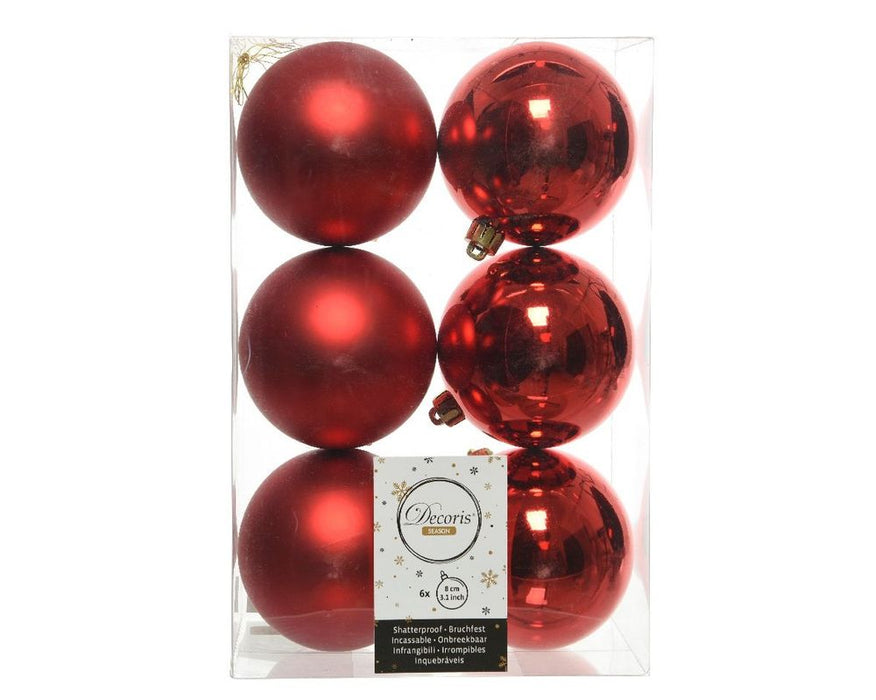 Shatterproof Christmas Red Bauble  8cm Pack of 6 - Christmas