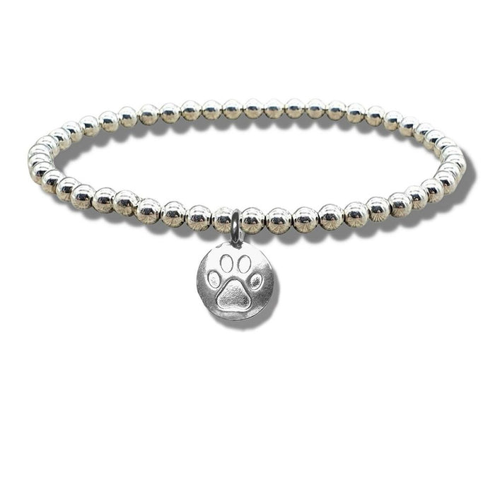 Paw Print Silver Beaded Bracelet - Perfect Gift for Dog and Cat Lovers!