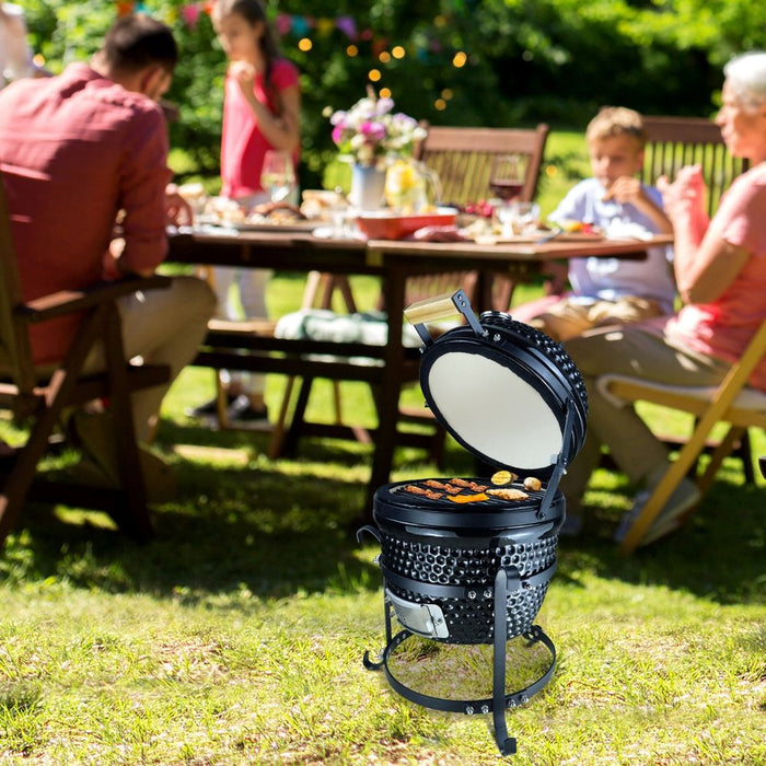 Outsunny Cast Iron Ceramic Charcoal BBQ Oven - Black