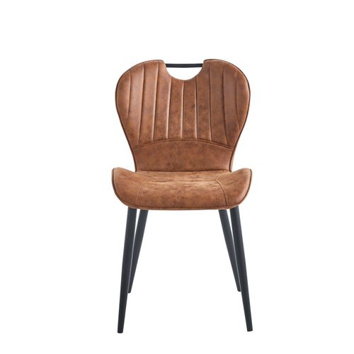 BROWN FAUX LEATHER CHAIR BLACK METAL LEGS