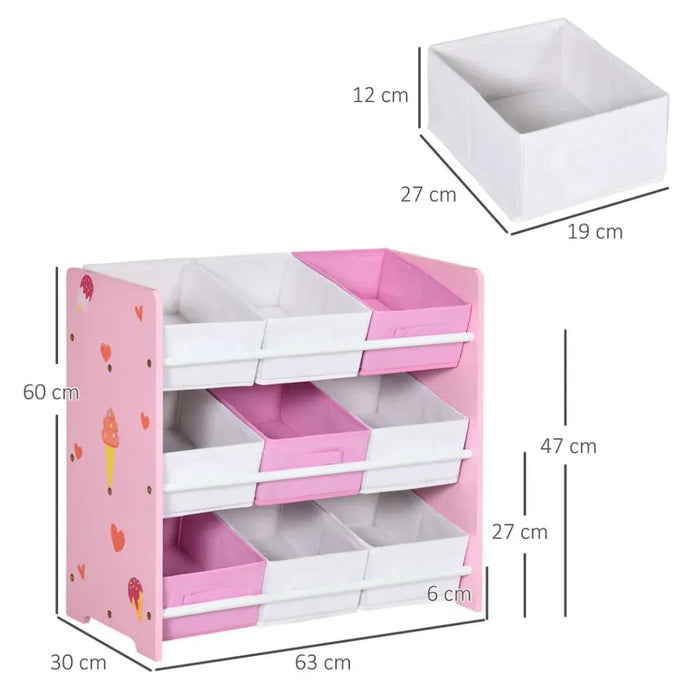 Kids Storage Unit with 9 Removable Storage Baskets for Nursery Playroom, Pink