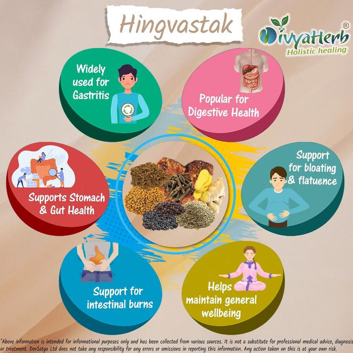 Hingvastak Powder - Ayurvedic Herbal Mix with 8 Ingredients, Asafoetida, Trikatu, Ajwain, Rock Salt, and More