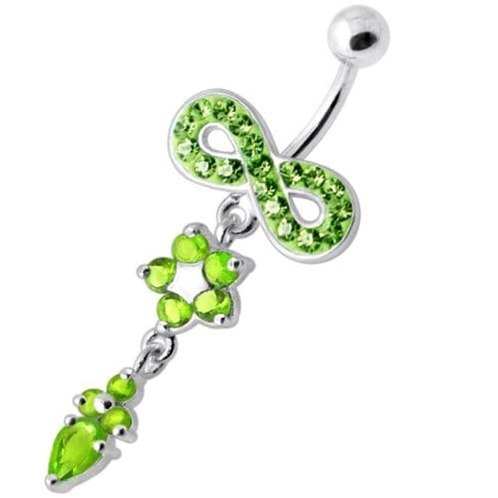 Jeweled Infinity Flower Dangling Navel belly bar