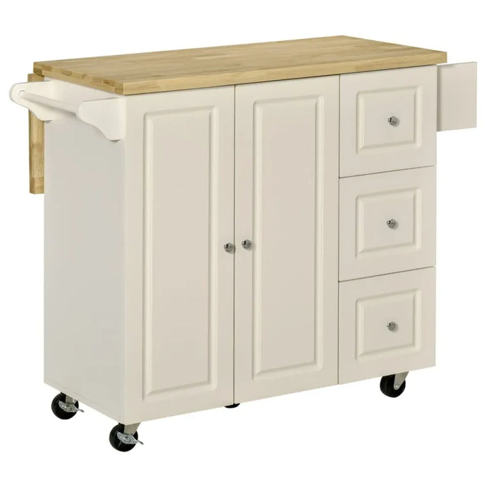 Drop-Leaf Kitchen Island on Wheels Utility Storage Cart with Drawers & Cabinet