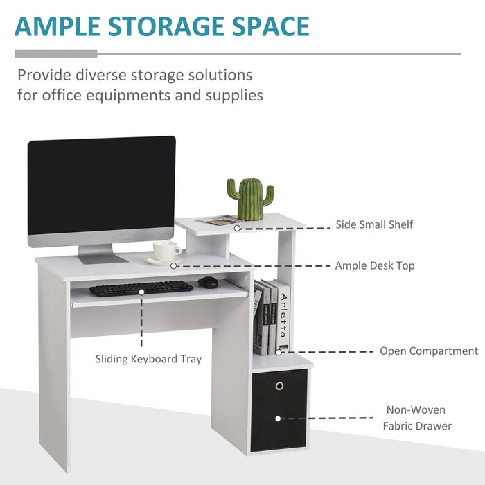 Premium White Computer Desk w/ Drawer, Shelf & Sliding Keyboard Tray - High-Quality & Unique Design!