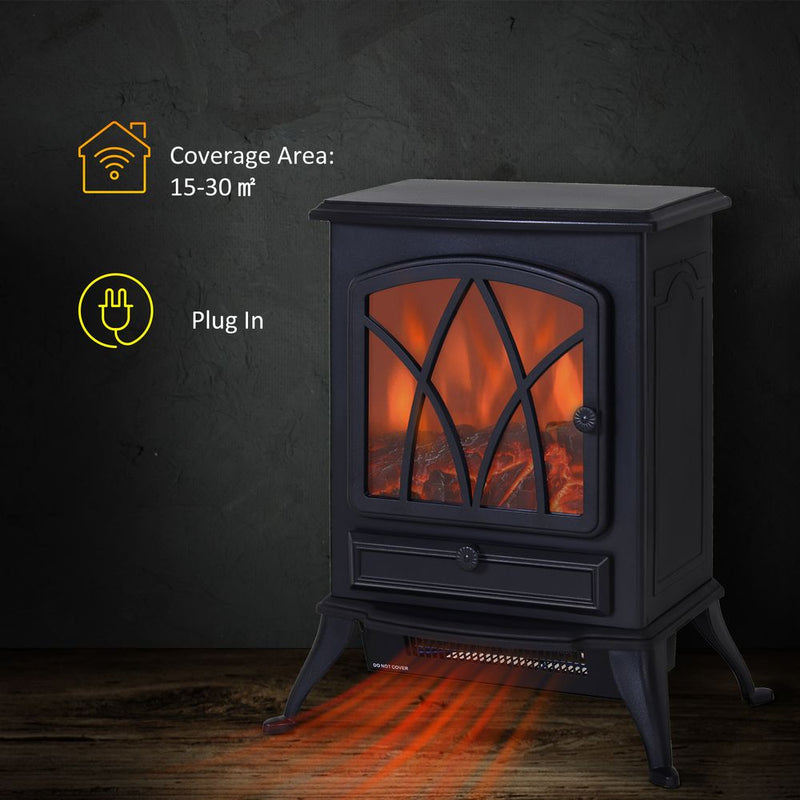 1850W Flame Effect Electric Free Standing Fireplace Fan Log Burning Stove -Black