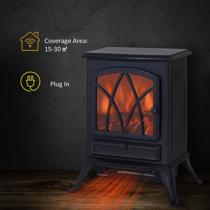 1850W Flame Effect Electric Free Standing Fireplace Fan Log Burning Stove -Black