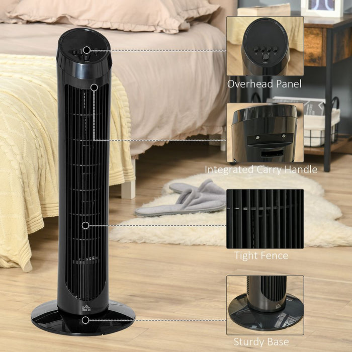 30" Tower Fan Noise Reduction Wind 3-Level Cool ABS Indoor Black HOMCOM