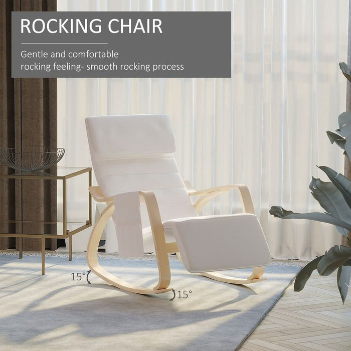 Premium Rocking Chair Recliner - Adjustable Footrest - Cream White