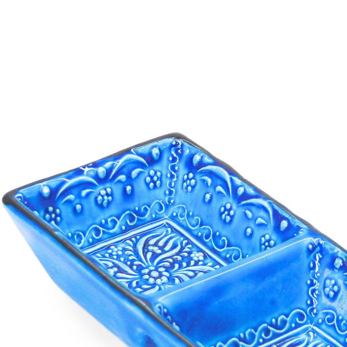 2-in-1 Blue Square Snack and Dip Bowl for Divided Servings