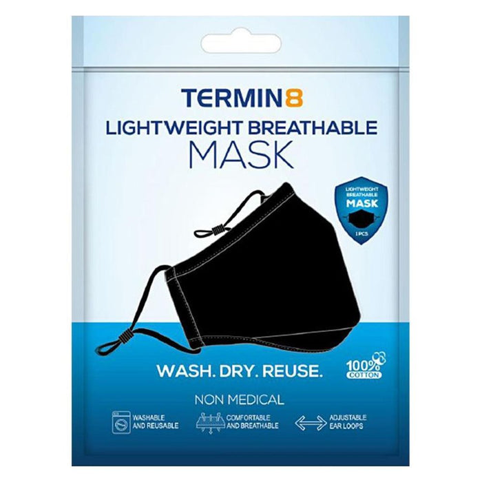 Termin8 Triple Layer Reusable Cotton Face Mask - Black