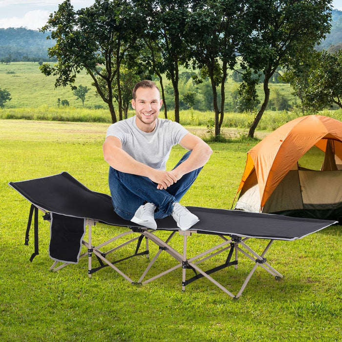 Sleep comfortably outdoors with our military-grade camping bed by Outsunny. Portable, lightweight, and durable. Free carry bag included.