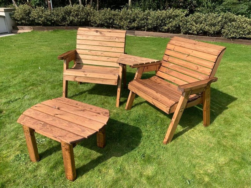 Premium British-made Grand Twin Angled Set + Coffee Table. High-quality, sustainable wood. Rustproof and rot-free. White glove delivery.