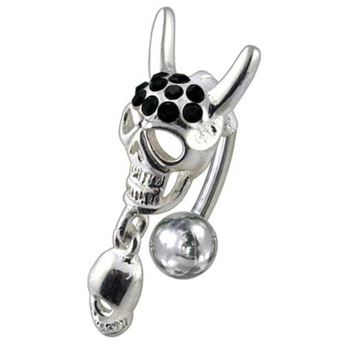 Jeweled Skull Dangling Reverse Belly Ring