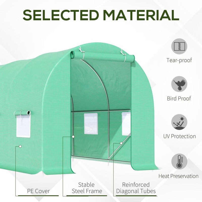 Outsunny Walk-In Gardening Greenhouse | 4.5m x 2m x 2m | PE Cover, Galvanized Steel Frame | Green