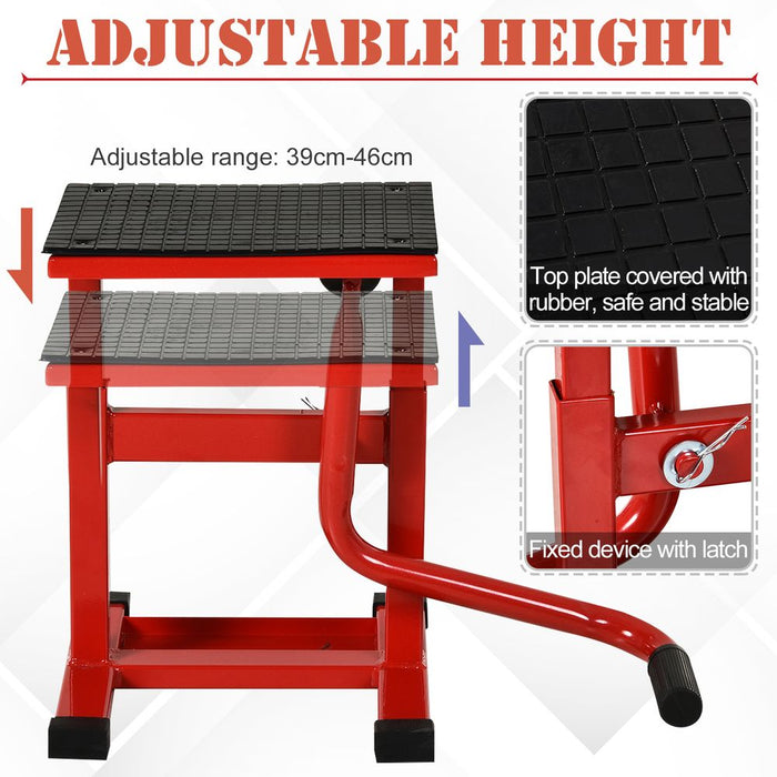 DURHAND 150KG Steel Motorbike Jack Lift Rubber Platform Crank Lift Manual Repair Clean Hoist Table Assist Off-Road Dirt Bike Stand Red - 27.5/39.5 Hcm