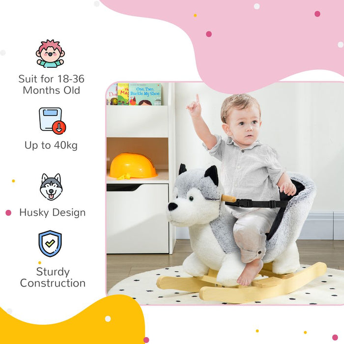 HOMCOM Husky-Shaped Baby Rocking Horse with Seatbelt, for Ages 18-36 Months