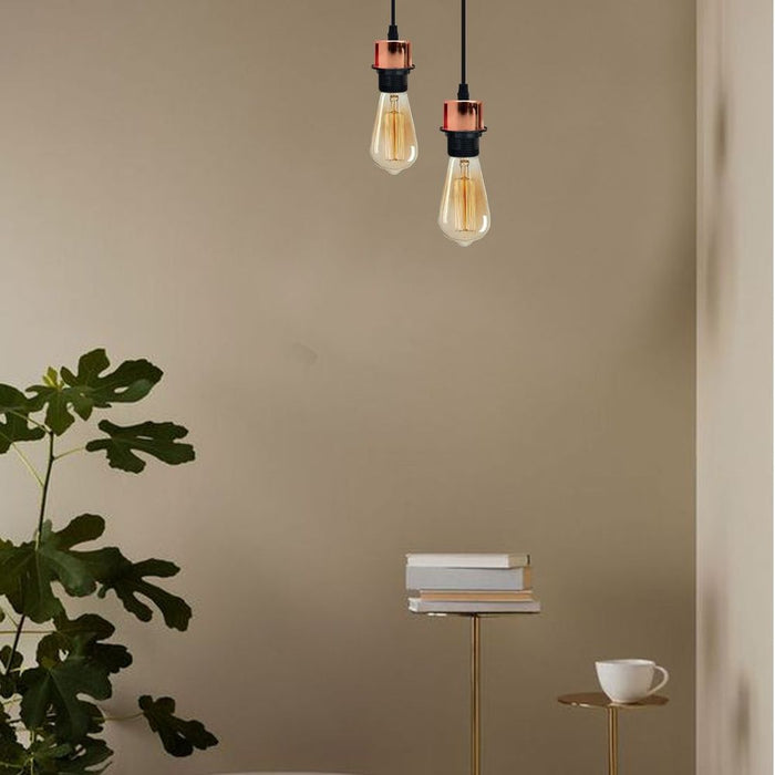 5 Pack Industrial Rose Gold Pendant Light, Lampshade Addable E27 Lamp Holder Light, E27 UK Holder Set With PVC Cable.