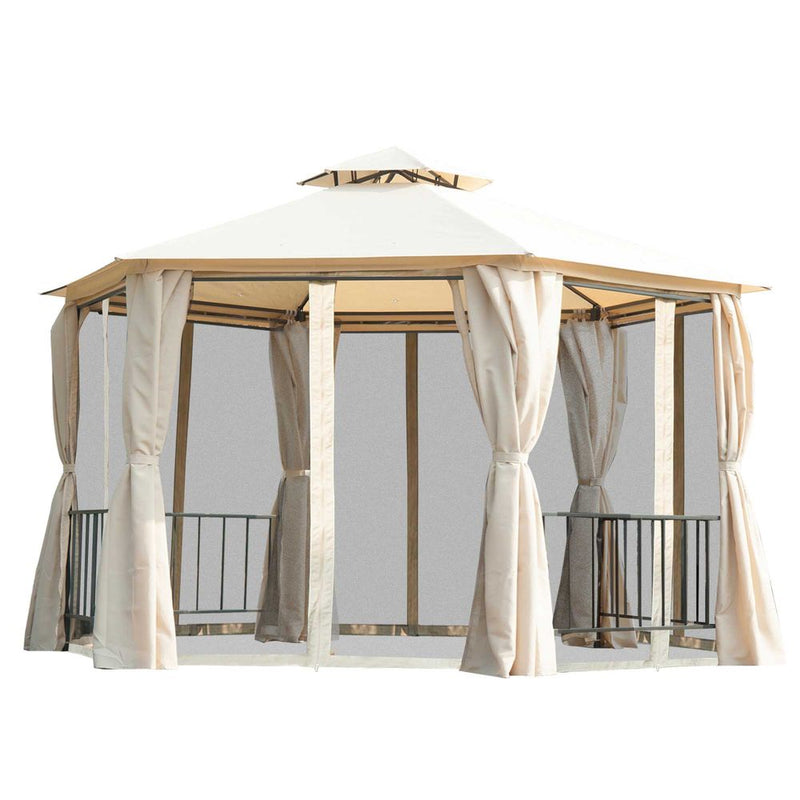 Outsunny Hexagon Gazebo Patio Party Tent | Outdoor Garden Shelter | 2 Tier Roof & Side Panel