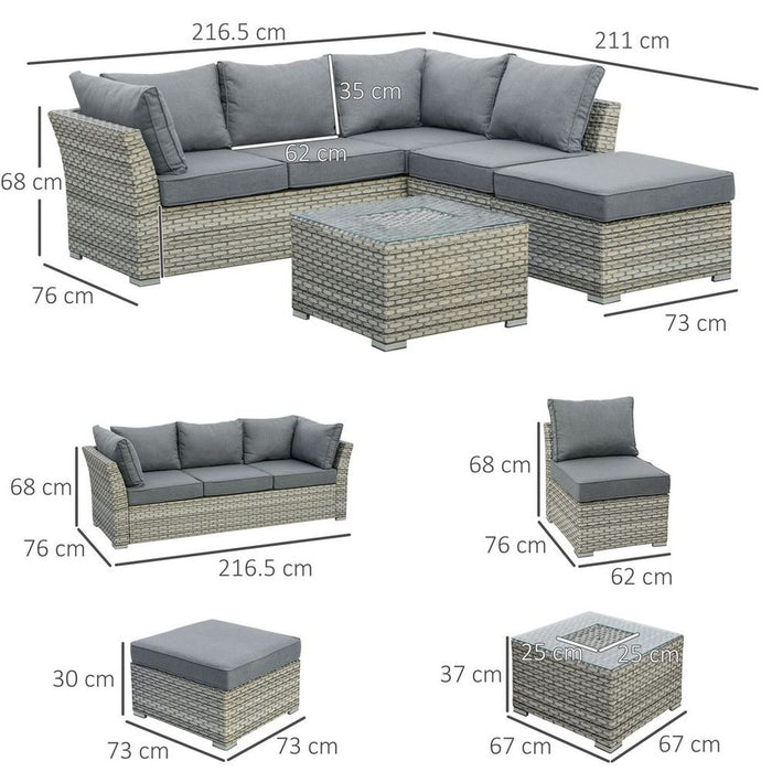 Patio PE Rattan Sofa Sectional Conversation Furniture Set w/ Ice Bucket