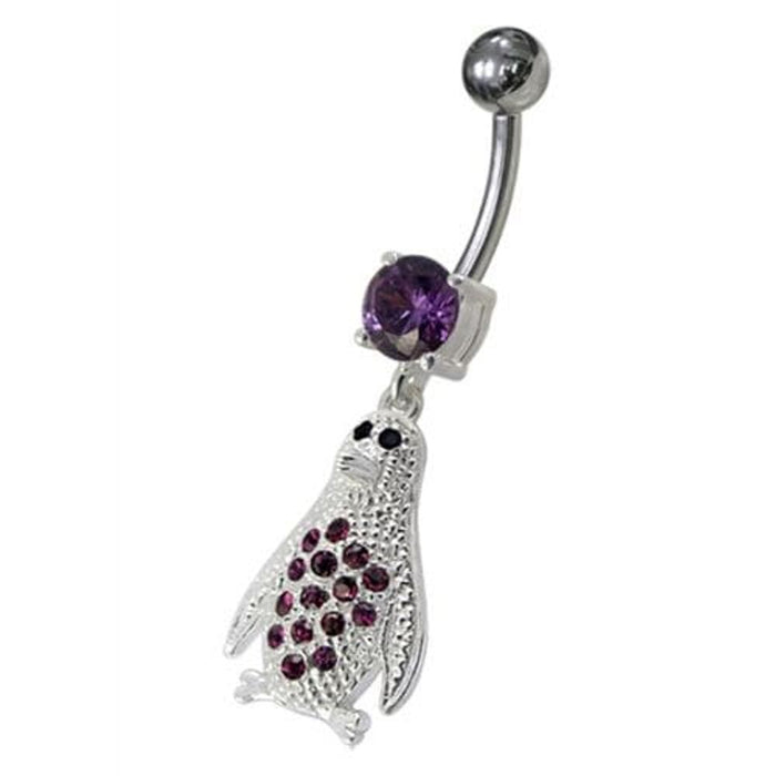 Jeweled Penguin Dangling Belly Ring