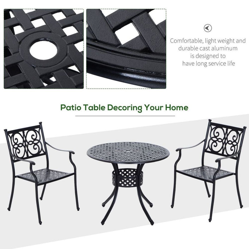 Outsunny Round Aluminium Outdoor Garden Dining Table with Umbrella Hole, Black
