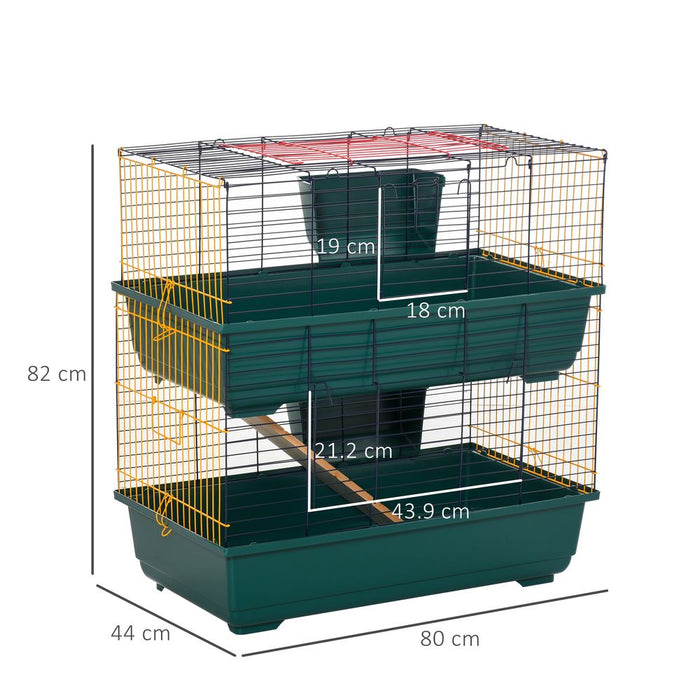 PawHut Indoor Rabbit Guinea Pig Cage Small Animal Cage Two Storey 80 x 44 x 82 cm