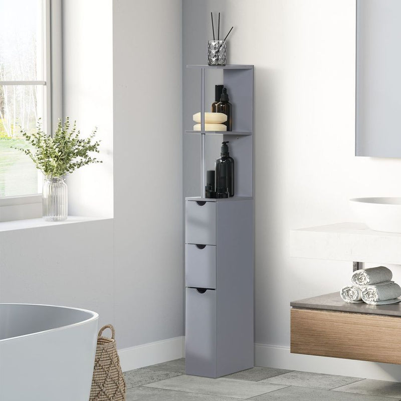 HOMCOM Tall Bathroom Cabinet, Storage Shelf, Drawers, Grey