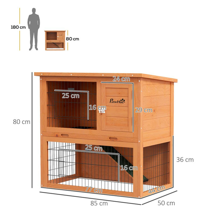 PawHut Wooden Rabbit Hutch, 80cm Antiseptic Outdoor, for 1-2 Rabbits - Orange