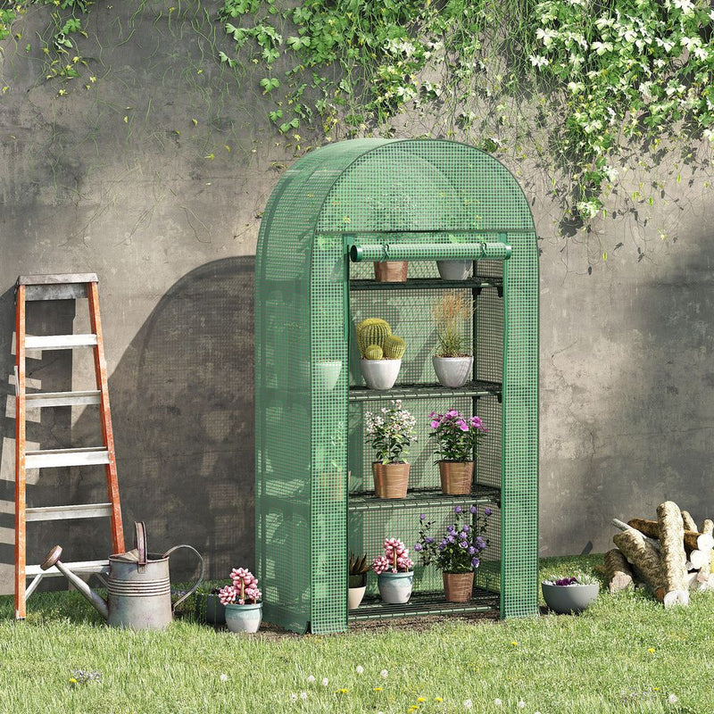 Portable Mini Greenhouse: 80x49x160cm, Steel Frame, PE Cover, Roll-Up ZipDoor, Green