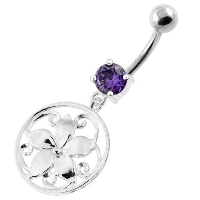 925 Sterling Silver Floral Flower Navel Belly Ring