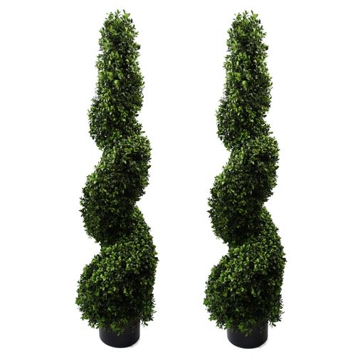 120cm Pair of Spiral Buxus Artificial Tree UV Resistant Outdoor