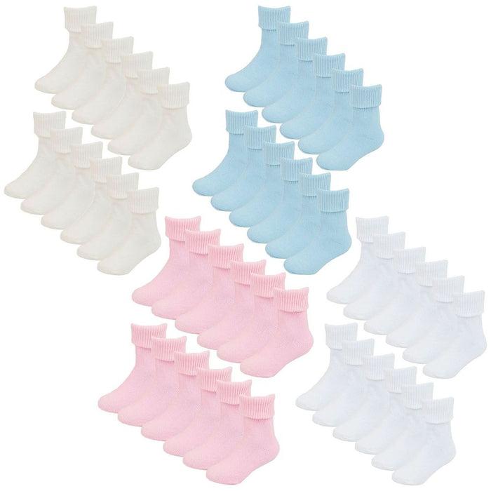 Babies 12 Pack Plain Turnover Top Socks