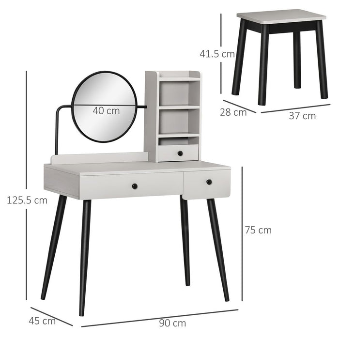 Premium Grey Dressing Table Set: 3 Drawers, Storage Shelves & Stool - High-Quality & Stylish