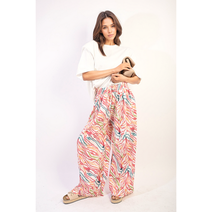 Pleated Wide Leg and Elastic Waist Trousers - Stylish, Comfortable, and Versatile!