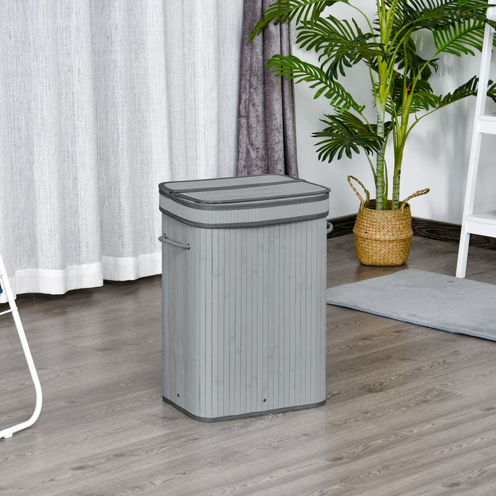 70L Flip Lid Bamboo Laundry Basket Grey