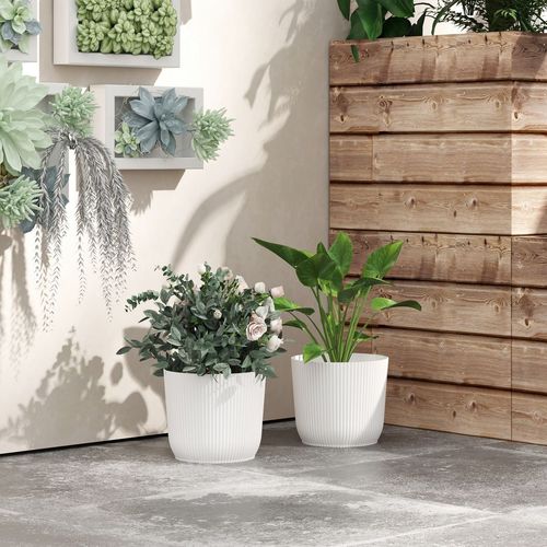 Outsunny Set of 2 Round Plant Pots Outdoor 22cm for Garden, White