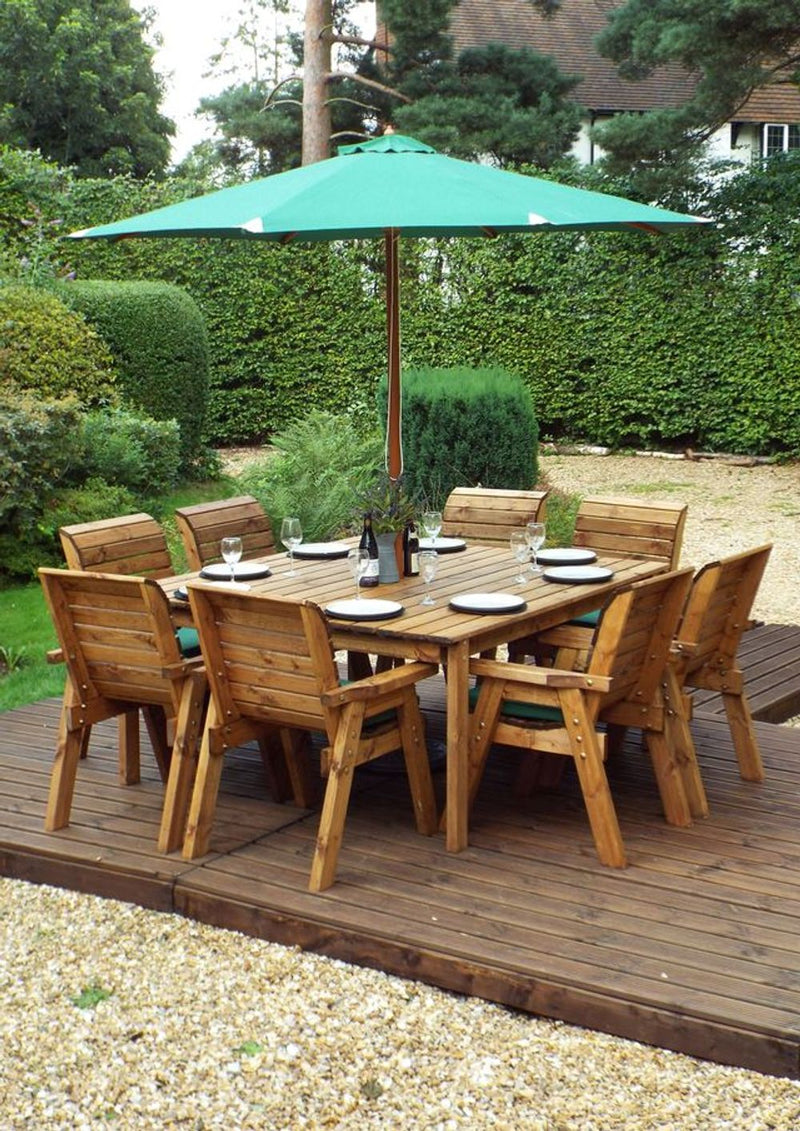 Outdoor Eight Seater Table Set - Solid Wood, Armchairs, Large Square Table, FSC Certified, Rot Free Guarantee