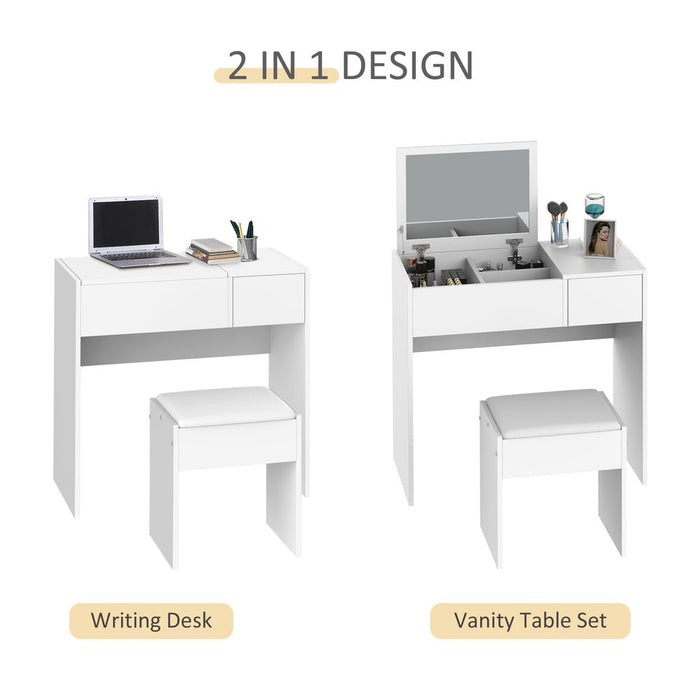 Transform Your Space with Our Stylish White Dressing Table Set - Complete with Padded Stool - High-Quality & Functional!