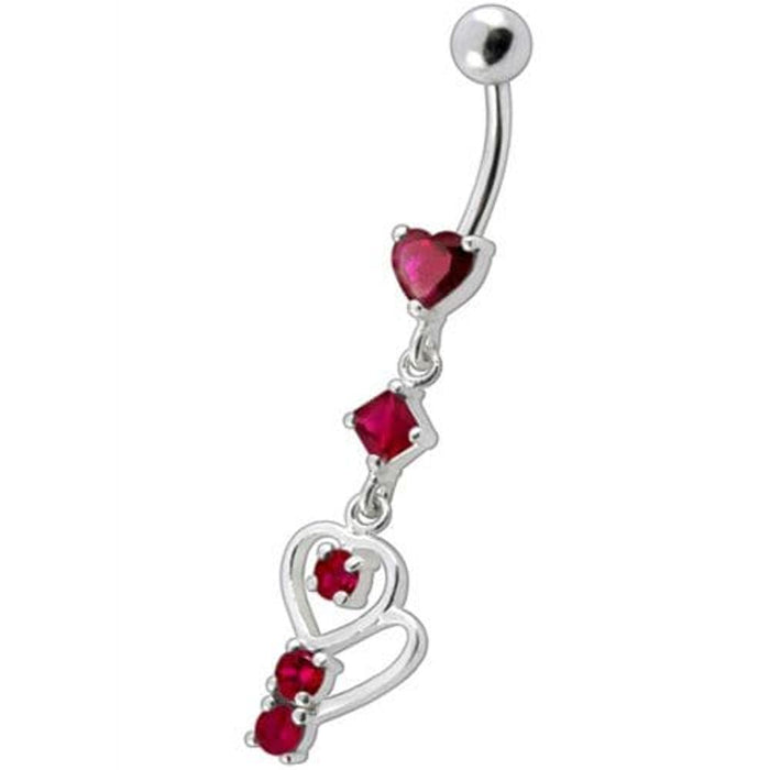 Fancy Heart Shape Jeweled Small Dangling Heart Banana Bar Belly Ring