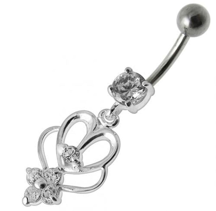 Fancy  Jeweled Dangling Curved Bar Belly Ring