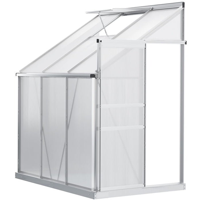 6 x 4ft Polycarbonate Greenhouse Aluminum Roof Vent, Rain Gutter Sliding Door,