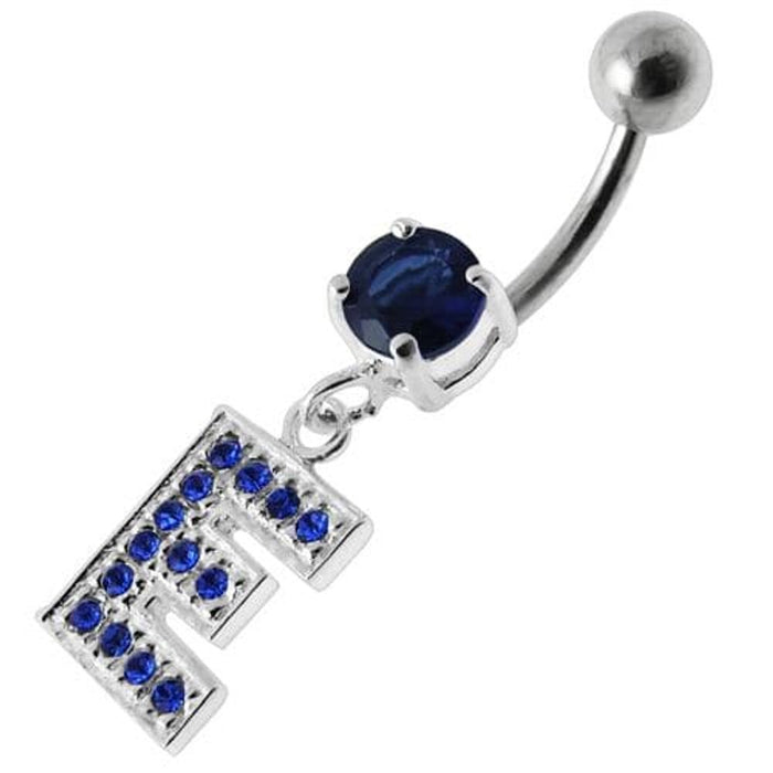 Alphabet "E" Jeweled Dangling Belly Ring